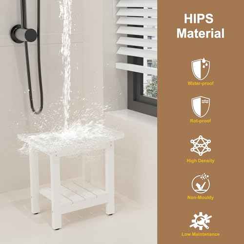 HIPS Shower Benches for Inside Shower, Shower Stool with Space-Efficient Storage Shelf, Waterproof Shower Chair Seat for Spa Bathroom(White)