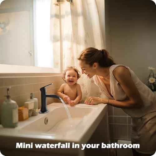Matte Black Waterfall Bathroom Faucets, 1 Hole or 3 Hole (4 Inch) Bathroom Sink Faucet with Drain, Deck Plate, 1 Handle for Vanity, Restroom, RV, Modern, Brass Material