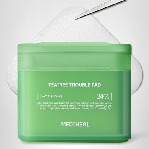 MEDIHEAL Toner Pads [Teatree] Trouble Care - Disney Pixar Edition - Quick Soothing for Sensitive Skin - Lactobacillus Acne Prone Skin - Vegan Face Gauze, Full size 100 + Refill 100 (200 Count)