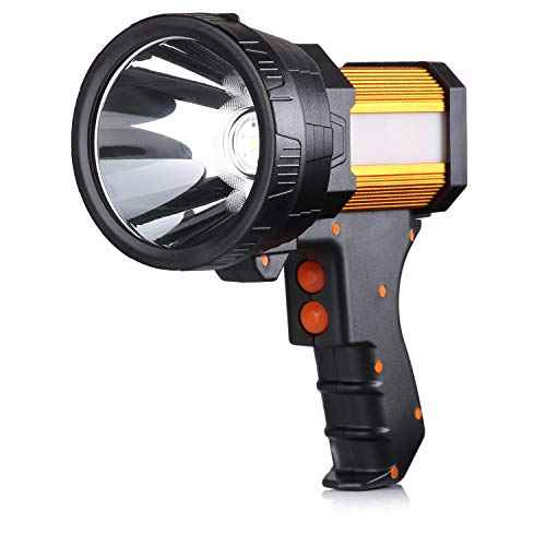BUYSIGHT Rechargeable Spotlight,1000000 Lumens Spot Lights Hand held High lumens Large Flashlight Handheld Spotlight Lightweight and Super Bright Flashlight (Aluminium_Alloy Golden)
