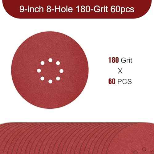9 inch Sanding Discs 180 Grit 8 Holes Hook and Loop Sandpaper for Drywall Sander 60Pack