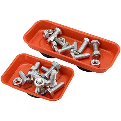10 Piece Orange Magnet Screw Tray Set, Small Stainless Steel Magnetic Trays, Metal Magnetic Tool Tray Magnetic Socket Trays for Small Parts, Bolts, Pins Tools Organization, 2 Sizes