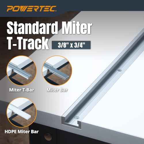 POWERTEC 48" Miter T Track w/ T-Bar for Table Saw, Router Table, Band Saw, Works with 3/4¡± x 3/8¡± Miter T Slot, Miter Gauge, T Track Accessories for Woodworking and Sliding Jigs, 1 Set (71156V)