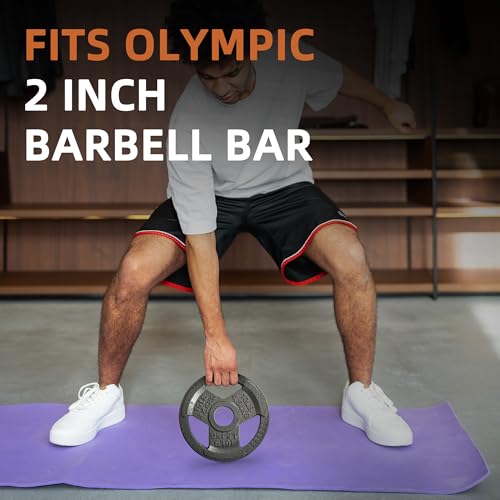 Fitvids Olympic Cast Iron 2-Inch Weight Plate for Strength Training & Weightlifting, Home Gym, Multiple Weights Available