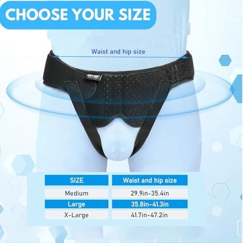 Hernia Belts for Men,Medical Hernia Guard Inguinal Truss for Single/Double,Sports Hernia Adjustable Waist Strap with 2 Removable Compression Pads (Large)