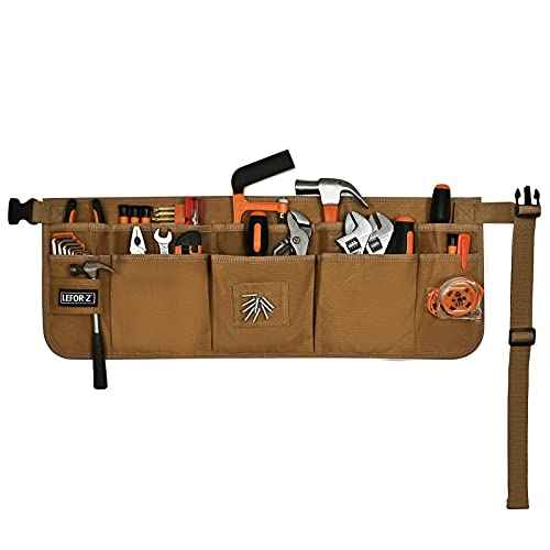 Waist Tool Belts with 13 Pockets,Waxed Canvas Tool Apron,Nail Apron,Woodworking Pouch for Men and Women,Adjustable Length from 28 to 45 Inches