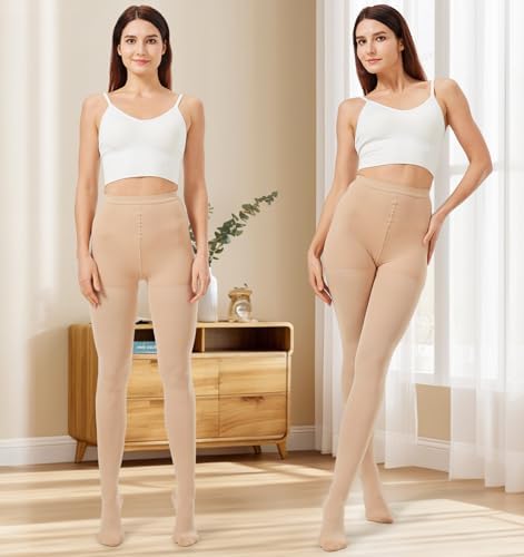 NURCOM Medical Compression Pantyhose for Women Men, 20-30 mmHg Graduated Support Tights, Closed Toe Compression Leggings
