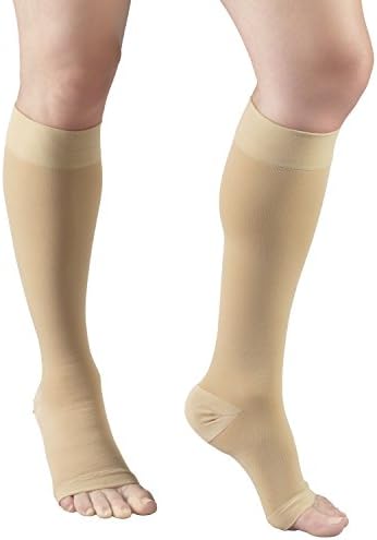 Truform Short Length 30-40 mmHg Compression Stockings for Men and Women, Reduced Length, Open Toe, Beige, Medium
