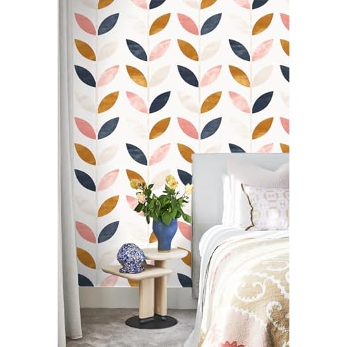 HAOKHOME Peel and Stick Wallpaper Boho Removable White/Tan/Navy Vinyl Self Adhesive Nursery Wallpaper for Girls Bedroom Decor 17.7in x 118in
