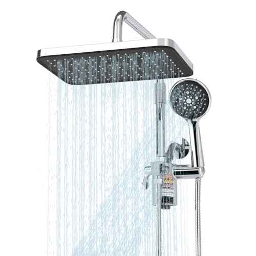 Filtered Shower Head with Handheld Spray Combo,12 inch High Pressure Rainfall Shower Head with Adjustable Slide Bar,Dual Rainfall Showerhead,Bathroom Accessories,Black