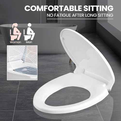 SS114 Elongated Toilet Seat Compatible with TOTO SS113/SS154/SS224/SS204, Soft Close Elongated Toilet Seat, Traditional Toilet Seat Replacement with Toilet Bolts and Nut - Cotton White