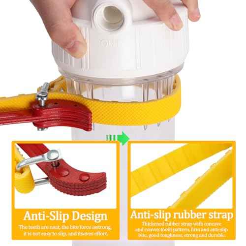 ZWIN Belt Strap Wrench 8 Inches,Adjustable Universal Belt Wrench,Steel Handle Adjustable Strap Wrench for Replacing PVC Pipe Joints,Swimming Pool Connection,taps£¨Red Handle, Yellow Strap£©