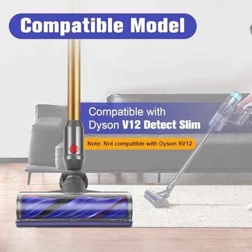 Upgraded Anti-Tangle Motorbar Replacement Brush Head Compatible with Dyson V12 Detect Slim Cordless Vacuum Cleaners, Lightweight Hardwood & Carpet Floor Attachment