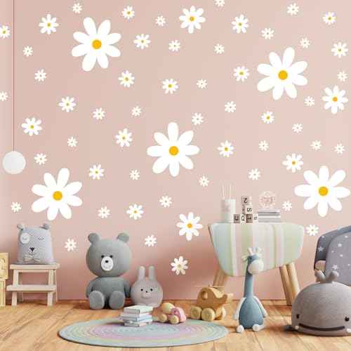 TaoBary 288-Piece Daisy Wall Decals - White Flower Wall Stickers, Peel & Stick Floral Wall Decor for Kids, Girls Nursery, Playroom, Bedroom & Living Room