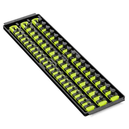 Ernst Manufacturing 8460HV Socket Boss 3-Rail Multi-Drive Socket Rail Organizer with Tray, 18-Inch, High-Visibility - Made in USA