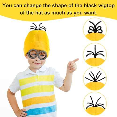9PCS Costume Accessories Set Yellow Beanie Knit Hat Vintage Goggles Glasses Black Gloves for Cosplay, Halloween Costumes 2025