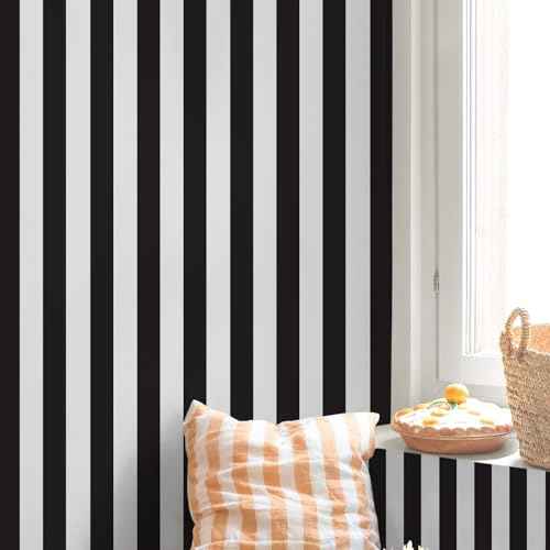 Cohoo Home Black and White Wallpaper Peel and Stick Striped Contact Paper for Cabinets Black and White Contact Paper Modern Self-Adhesive Removable Wallpaper Bedroom Bathroom Waterproof 118inL 18inW