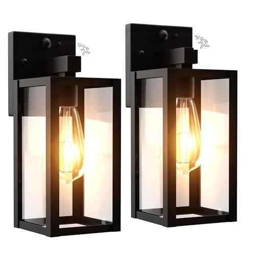 Dawn to Dusk Outdoor Sensor Motion Sensor Light Fixture Waterproof Porch Lights Anti-Rust Exterior Wall Mount Light Outdoor Wall Lantern for Patio Front Door Garage - 2 Pack
