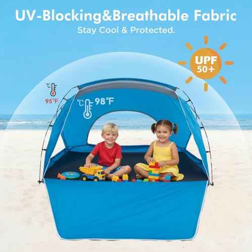 Beach Tent, Portable Sun Shelter for 2/3/4/6-8 Person with UPF 50+ UV Protection, Easy Setup Waterproof Beach Shade Canopy Cabana for Family Outdoor and Picnics, Fishing with Carrying Bag