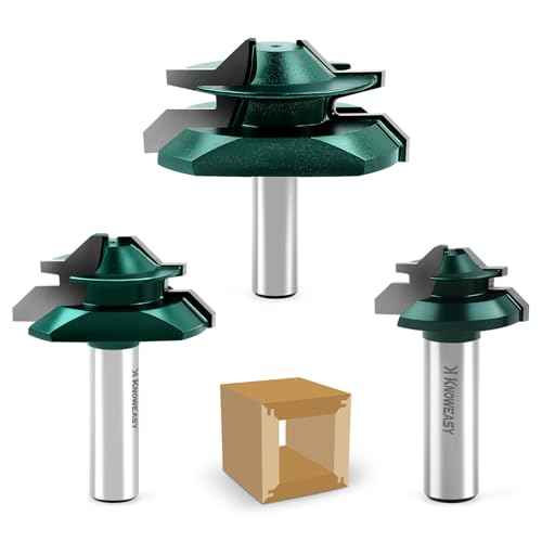 Knoweasy 45 Degree Lock Miter Router Bit Set with 1/2 Inch Shank, 3PCS for Woodworking, Includes 1/2, 3/4 and 1 Inch Cutting Height, Professional Joinery Tool for Perfect Miter Joints