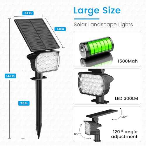 VOLISUN Solar Spotlight Outdoor, IP67 Waterproof Solar Landscape Spot Lights£¬Uplights for Yard Garden Pathway - 8 Pack (Warm White) 27 LED 3 Lighting Modes