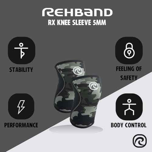 Rehband 5mm Knee Sleeves for Functional Training, Cross-Training & Powerlifting, Weightlifting Knee Support made of Neoprene, Unisex, Colour:Camo - 1 Pair, Size:X-Large