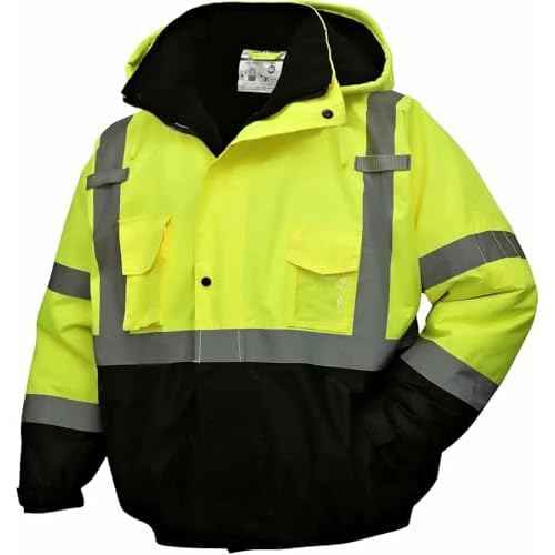 SKSAFETY High Visibility Reflective Jackets for Men, Waterproof Class 3 Safety Jacket with Pockets, Hi Vis Yellow Coats with Black Bottom, Mens Work Construction Coats for Cold Weather, S, 1 Pack