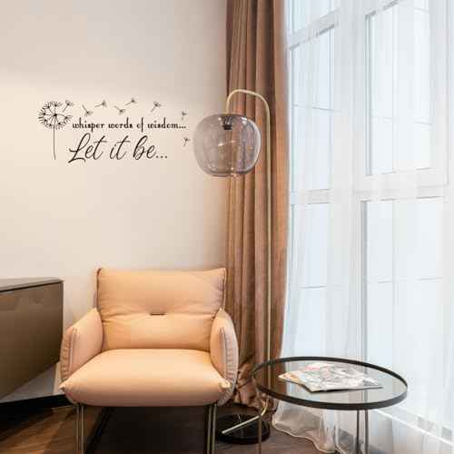 Let It Be Whisper Words of Wisdom Dandelion - Positive Quotes Pure Black Vinyl Wall Decal Art Font Motto Room Decoration