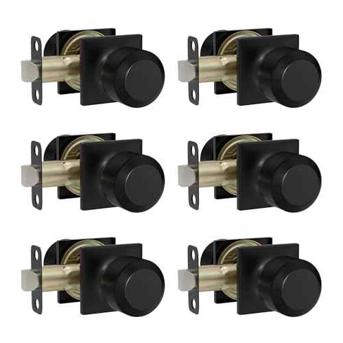 goldenwarm Matte Black Closet Door Knobs, Passage Door Knobs, Black Door Knob Interior No Lock for Closet Hallway 6 Pack
