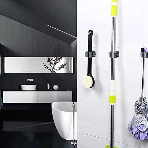 3-H 24-Pack Self Adhesive Broom Holder Wall Mount - Heavy Duty No Drill Broom Organizer for Garage Closet Kitchen, Plastic Storage Rack for Brooms Mops Tools, Peel and Stick Adhesive