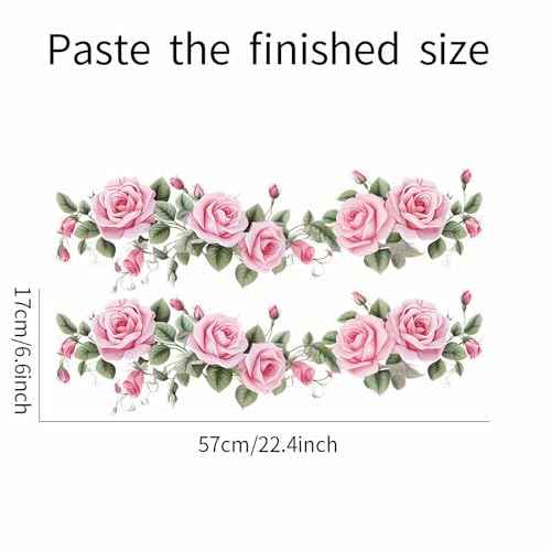 Pink Siren Rose Flower Vine Wall Stickers, sacinora Floral Art Botanical Wall Decals Removable Vinyl Peel and Stick for Furniture Door Living Room Bedroom Nursery Decorations
