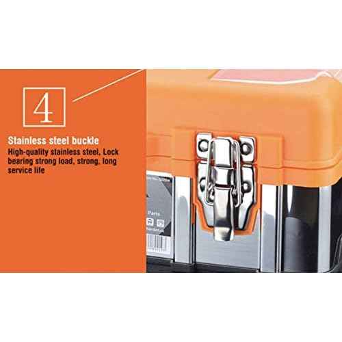 Edward Tool Stainless Steel Tool Box 16¡± - Small Metal Organizer Box with Removable Storage Tray - Ergo Handle - Secure Steel Latch - Quick Access Lid Compartments