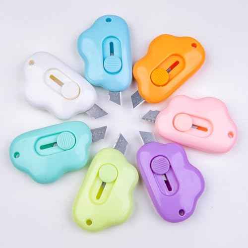 Mini Adorable Cloud Opener Utility Knife Cloud Box Cutter Retractable Letter Opener a knife with for Box Letter Envelope, 7 Colors Courier knives