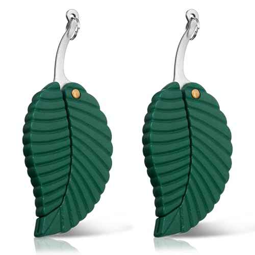 Multifunctional Pocket Knife Keychain, 2Pcs Green Leaf Key Chain for Women Men Compact Folding Utility Knife with Keychain Creative Gift for Outdoor Camping Daily Use