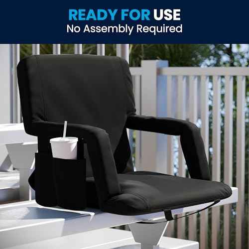 Flash Furniture Malta Portable Stadium Seat for Bleachers or Benches, Padded Stadium Chair with Backpack Straps and Storage, 265 lb. Weight Capacity, Black