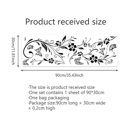 Black Vine Butterfly Flower Wall Stickers, sacinora Simplicity Floral Art DIY Wall Decals Removable Vinyl Peel and Stick for Bathroom Living Room Bedroom Home Decorations