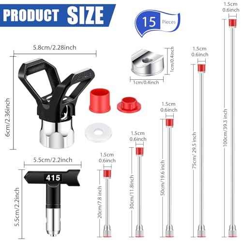 15 Pcs Airless Paint Sprayer Accessories Included 8 Pcs Reversible Airless Sprayer Tips, 2 Pcs Nozzle Tip Guard and 5 Pcs Airless Paint Sprayer Gun Extension Wand with Red Guard Pole Rod