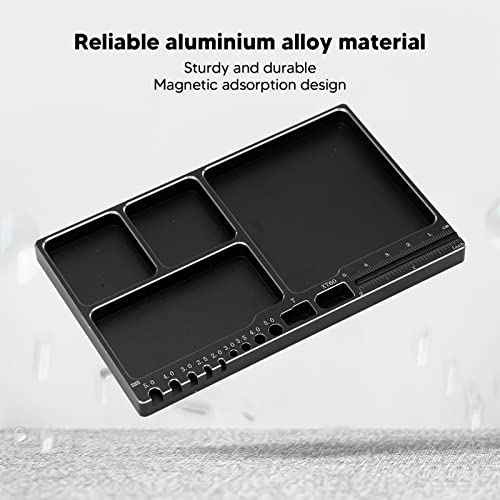 Kadimendium RC Repair Tool Tray Large Space Magnetic Adsorption Sturdy Durable Magnetic Screw Tray Alloy Screw Tray Model for DIY(Black)