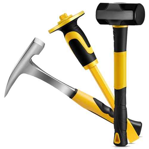 Lasnten 3 Pcs Geology Rock Pick Equipment Kit 33 oz Hammer 3lb Octagonal Hammer 12inch Chisels Tools for Geological Research Exploration, Rock Hounding, Stone Breaking, Prospecting, Mining