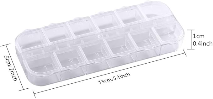 6 Pieces Nail Art Tool Jewelry Storage Box, 12 Compartments Plastic Rhinestone Organizer Container Case, Display Containers