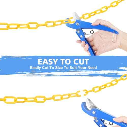 100FT Plastic Chain, Yellow Plastic Chain Links, Waterproof Safety Chain, Plastic Barrier Chains for Crowd Control