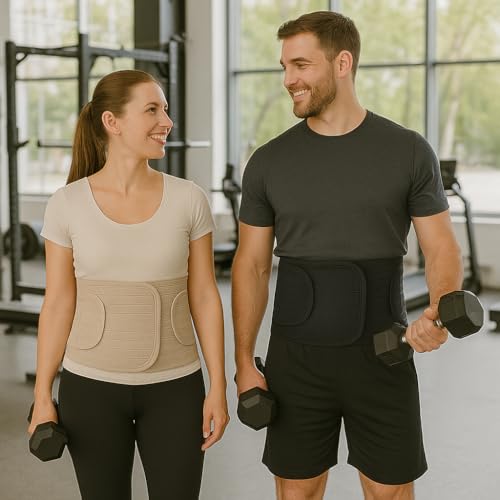 ORTONYX Ergonomic Abdominal Binder Waist and Lower Back Support Belt, Back Brace for Women & Men - Breathable, Elastic, With Extra Band - Black L/XL