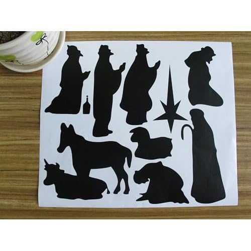 Large Christmas Nativity Scene Wall Decor Stickers Unto Us a Child is Born Nativity Vinyl Wall Decal - Christian Decor Mural YA296 (Black)