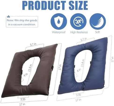 Bedside Commode Cushion - Washable 16.5" X 16.5" Thick Pad PU Cover with Fixing Straps for Commode Chair,Portable Toilet Seat Cushion for Seniors Raz Shower Chair Seat,Brown