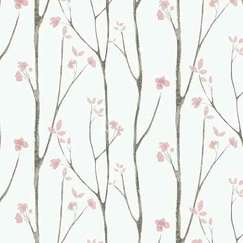 Timeet Floral Wallpaper White and Pink Wall Paper Peel and Stick Modern Contact Paper Removable Self-Adhesive Bedroom Bathroom 16" x 78.7"