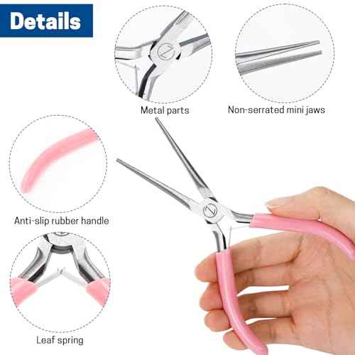 VISEMAN 6" Mini Needle Nose Pliers with Comfort Grip Handles, 2PCS Long Nose Pliers Set for Handmade Craft, Pink