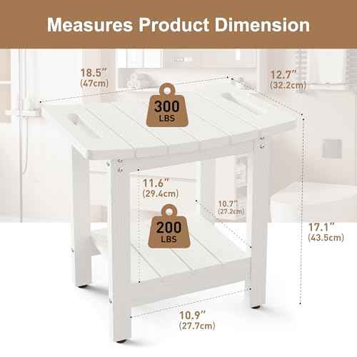 HIPS Shower Benches for Inside Shower, Shower Stool with Space-Efficient Storage Shelf, Waterproof Shower Chair Seat for Spa Bathroom(White)