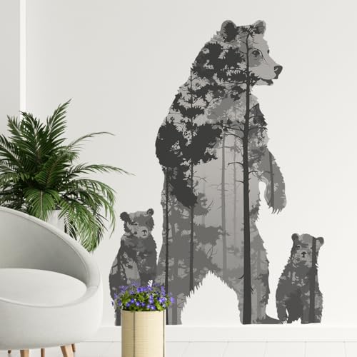 Forest Silhouette Animal Wall Decals - Removable Polar Bear & Tall Tree Wall Art for Children's Nursery & Living Room