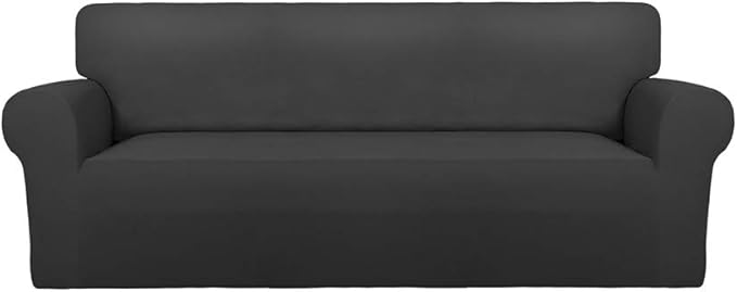 PureFit Super Stretch Sofa Slipcover – Spandex Non Slip Soft Couch Sofa Cover, Washable Furniture Protector with Non Skid Foam and Elastic Bottom for Kids, Pets （Oversized Sofa, Dark Gray）