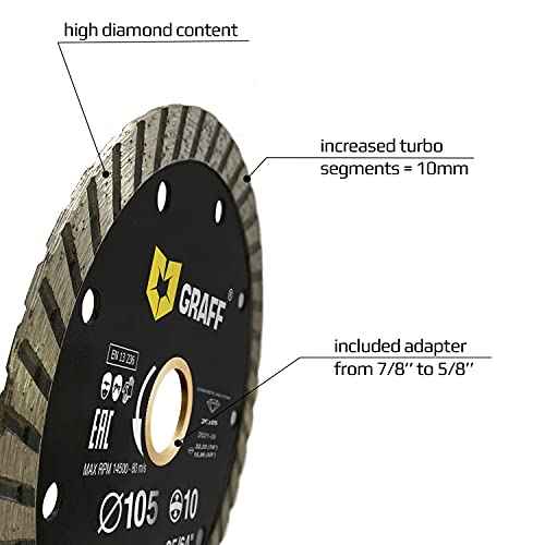 GRAFF 4 Inch Diamond Blade for Angle Grinder - Diamond Cutting Wheel for Cutting Stone, Marble, Granite, Brick, Masonry, Paving Flag, Concrete - Turbo Diamond Saw Blades - 105 mm